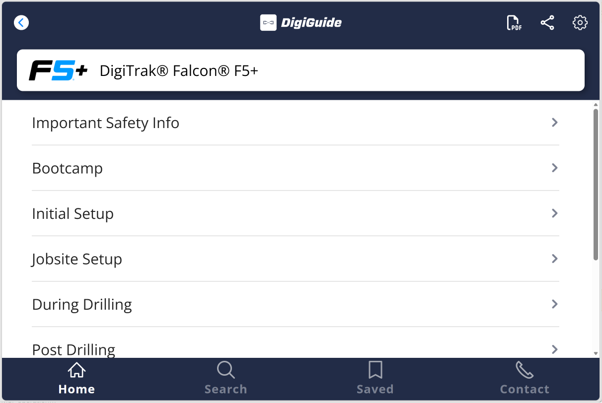 In-app manual table of contents