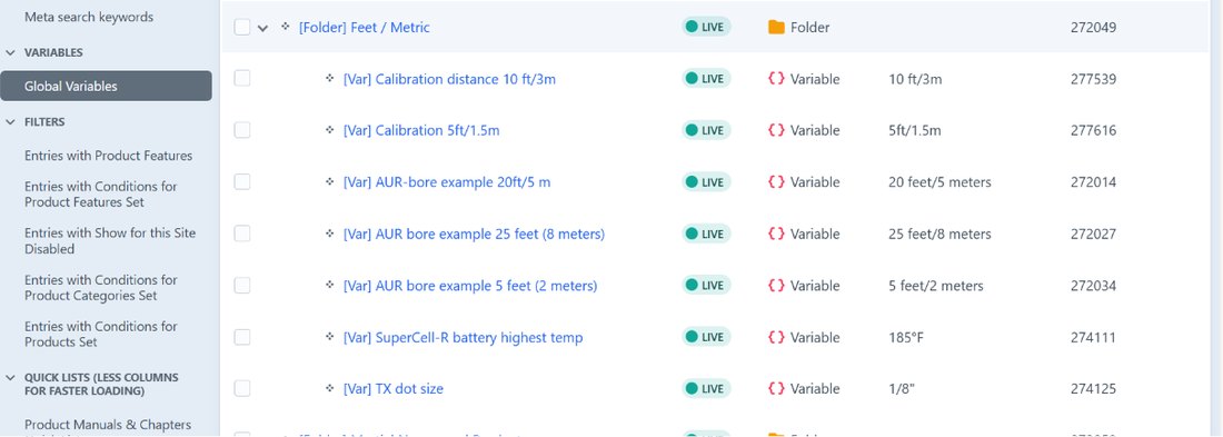 Noeta Composable Content Management System global variables — specifications and measurements stored once